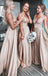 Elegant Champagne Spaghetti Strap Sleeveless A-Line Long Bridesmaid Dresses Online , BG881