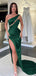 Elegant Green One-Shoulder Mermaid Side Slit Long Prom Dress Ideas, Evening Party Dresses, OLP1265