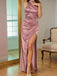 Elegant Pink Halter Mermaid Side Slit Long Prom Dress Ideas, Evening Party Dresses, OLP1305