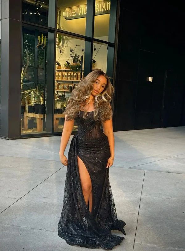 Sexy Black Sweetheart Mermiad Side Slit Long Prom Dress Ideas, Evening Party Dresses, OLP1291