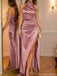 Elegant Pink Halter Mermaid Side Slit Long Prom Dress Ideas, Evening Party Dresses, OLP1305