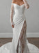 Elegant White Long Sleeve Lace Mermaid Long Wedding Dresses With Sweep Trailing,WD0560