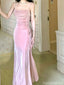 Shiny Pink Spaghetti Strap Mermaid Long Prom Dress Ideas, Evening Party Dresses, OLP1358