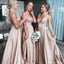 Elegant Champagne Spaghetti Strap Sleeveless A-Line Long Bridesmaid Dresses Online , BG881