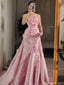 Elegant Pink Floral Sweetheart A-Line Long Prom Dress Ideas, Evening Party Dresses , OLP1243