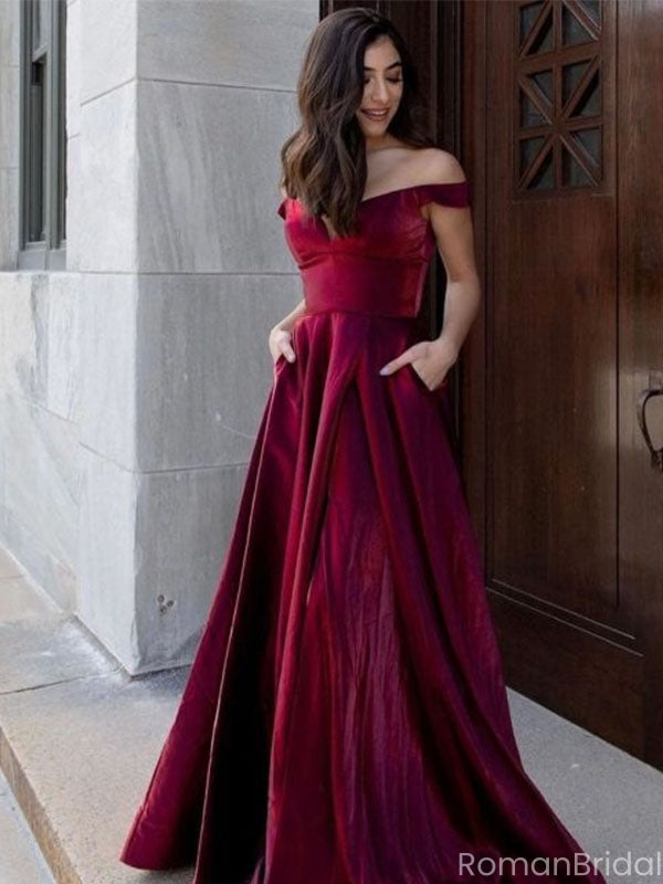 Gorgeous Red Off-Shoulder Sleeveless A-Line Long Prom Dress Ideas, Evening Party Dresses , OLP1201