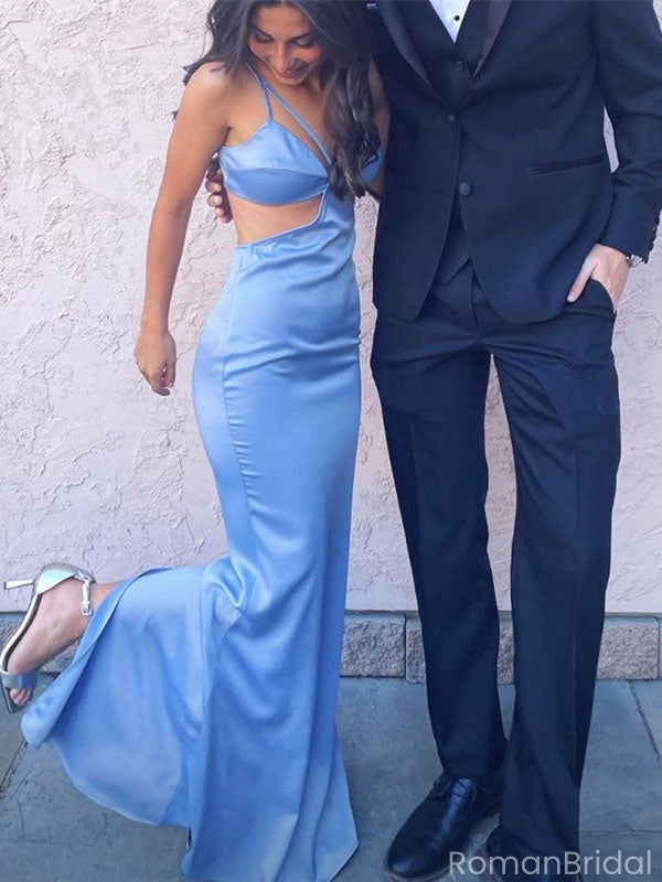 Elegant Blue Spaghetti Strap Mermaid Long Prom Dress Ideas, Evening Party Dresses, OLP1318