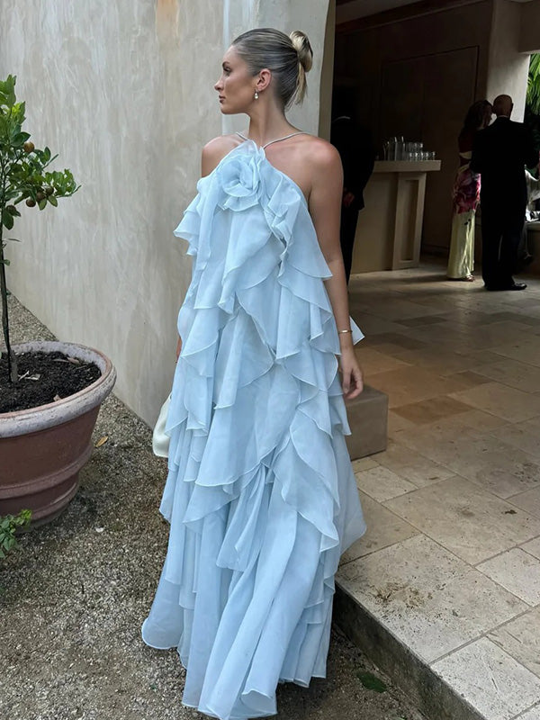 Soft Halter Sleeveless A-line Chiffon Evening Prom Dresses Online, OLP1120