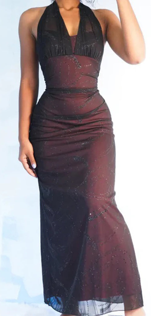 Charming Halter Mermaid Black Red Long Evening Prom Dress Online, OL054