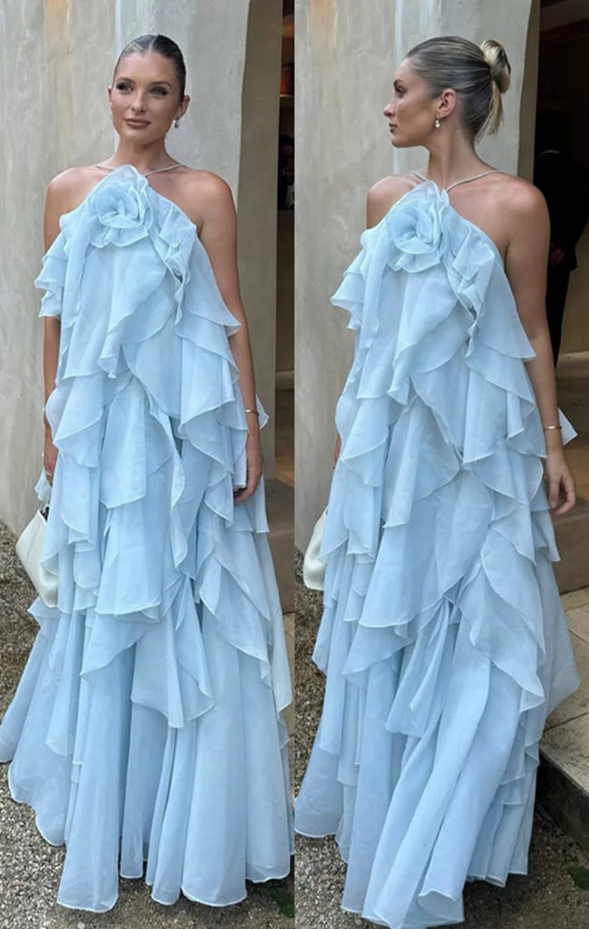 Soft Halter Sleeveless A-line Chiffon Evening Prom Dresses Online, OLP1120