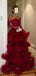 Formal Off-shoulder Sleeveless A-line Tulle Red Long Prom Dresses Online, OLP616