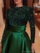 Sparkly Long Sleeves Sequins Satin A-line Long Burgundy Evening Prom Dress Online, OL083