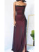 Simple Spaghetti Straps Mermaid Black Red Long Evening Prom Dress with Side Slit, OL056