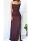 Simple Spaghetti Straps Mermaid Black Red Long Evening Prom Dress with Side Slit, OL056