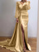 Elegant V-neck Long Sleeves Mermaid Burgundy Evening Prom Dress Online, OL088