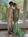 Sexy V-neck Sleeveless Mermaid Satin Evening Prom Dresses Online, OLP1124