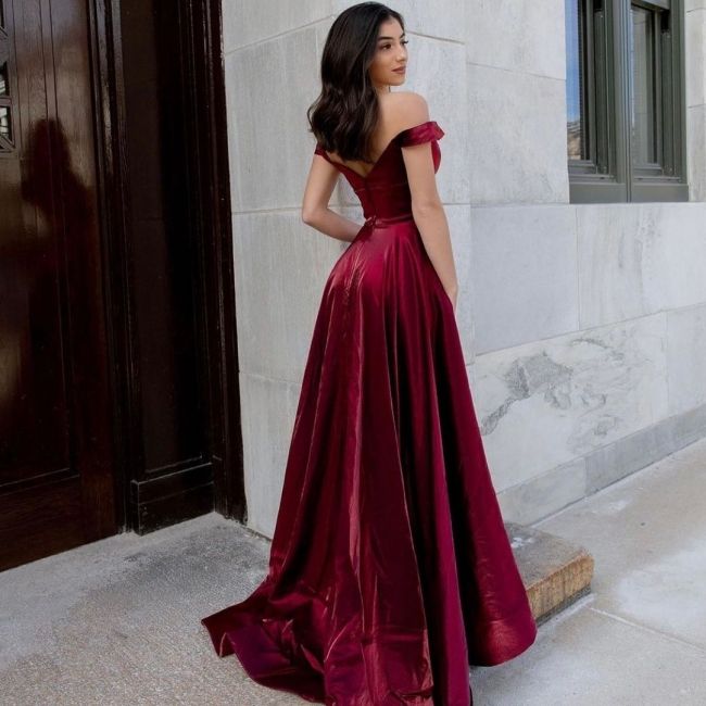 Gorgeous Red Off-Shoulder Sleeveless A-Line Long Prom Dress Ideas, Evening Party Dresses , OLP1201