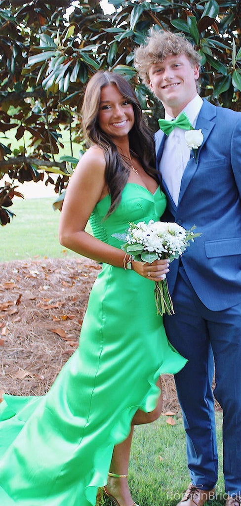Elegant Green Sweetheart High Low Mermaid Long Prom Dress Ideas, Evening Party Dresses, OLP1319