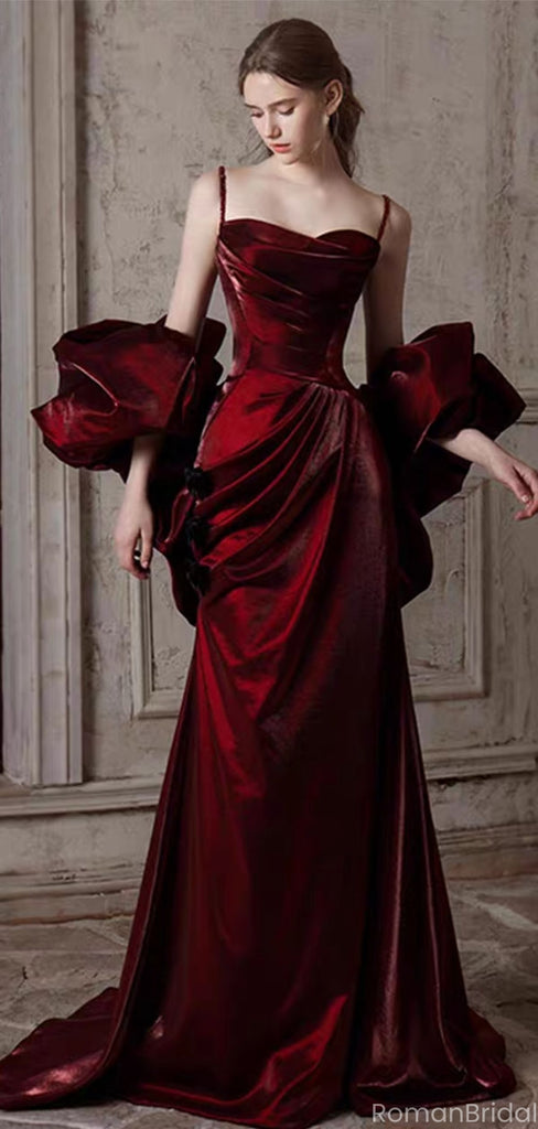 Charming Red Spaghetti Strap A-Line Long Prom Dress Ideas, Evening Party Dresses, OLP1372
