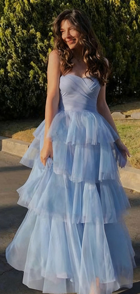 Elegant Blue Sweetheart A-Line Long Prom Dress Ideas, Evening Party Dresses , OLP1225