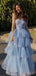 Elegant Blue Sweetheart A-Line Long Prom Dress Ideas, Evening Party Dresses , OLP1225