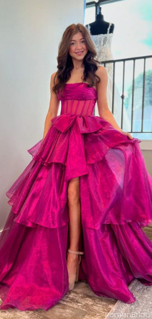 Elegant Pink Sweetheart A-Line Long Prom Dress Ideas, Evening Party Dresses, OLP1266