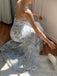 Elegant Blue Spaghetti Strap Mermaid Applique Long Prom Dress Ideas, Evening Party Dresses, OLP1346