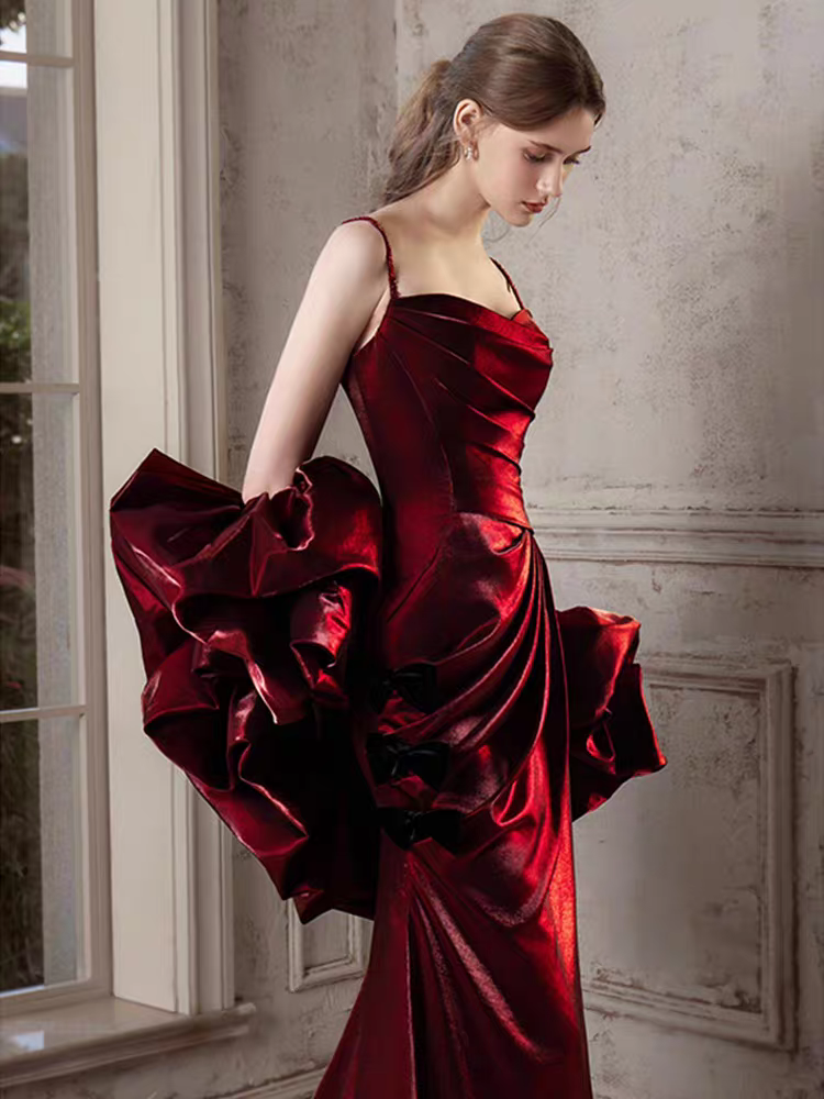 Charming Red Spaghetti Strap A-Line Long Prom Dress Ideas, Evening Party Dresses, OLP1372