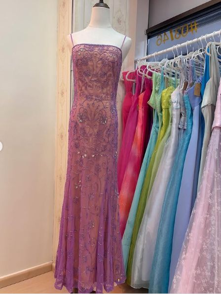 Unique Pink Spaghetti Strap Mermaid Floral Long Prom Dress Ideas, Evening Party Dresses, OLP1359