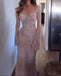 Shiny Gold Long Sleeve Mermaid Lace Applique Long Prom Dress Ideas, Evening Party Dresses, OLP1328