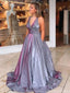 Gorgeous Gray V-Neck A-Line Long Prom Dress Ideas, Evening Party Dresses, OLP1284
