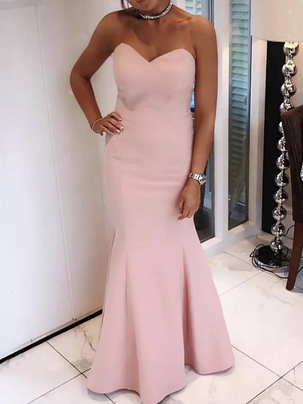 Simple Sweetheart Sleeveless Mermaid Satin Long Prom Dresses Online, OL579