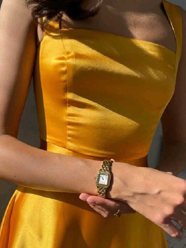 Soft Square Sleeveless Satin A-line Long Prom Dresses Online, OL537