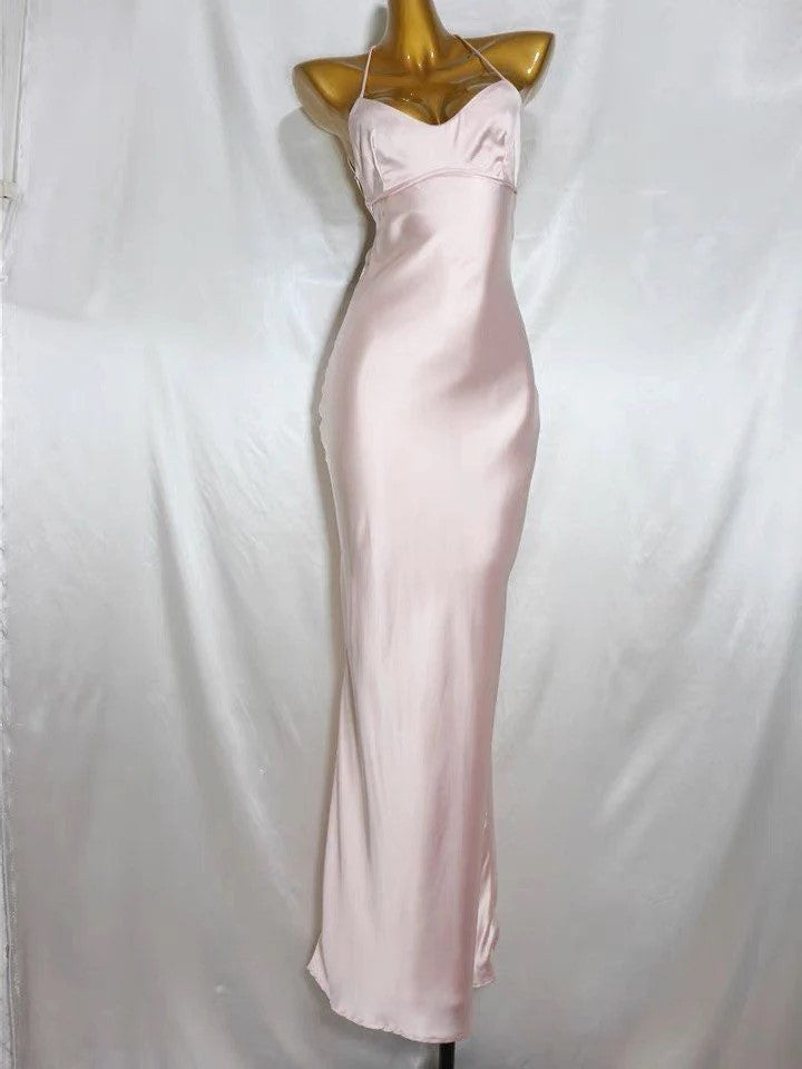 Soft Spaghetti Strap Sleeveless Mermaid Satin Long Prom Dresses Online, OL505