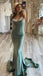 Sexy Spaghetti Strap Sleeveless Mermaid Satin Evening Prom Dresses Online, OLP860