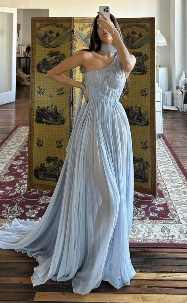Gorgeous Halter Sleeveless A-line Chiffon Evening Prom Dresses Online, OLP1117