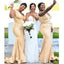 Elegant V-neck Mermaid Sleeveless Daffodil Satin Long Bridesmaid Dresses Online, BG680