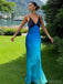 Sexy Spaghetti Strap Sleeveless Mermaid Satin Evening Prom Dresses Online, OLP1121