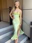 Cute Spaghetti Strap Sleeveless Mermaid Satin Evening Prom Dresses Online, OLP886