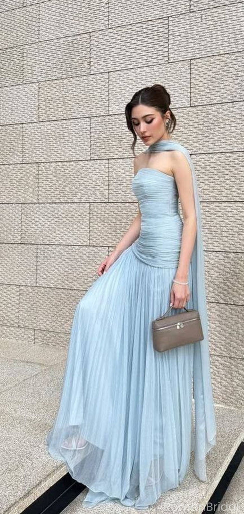 Elegant Blue Sweetheart A-Line Long Prom Dress Ideas, Evening Party Dresses, OLP1293