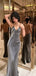 Elegant Gray Spaghetti Strap Mermaid Long Prom Dress Ideas, Evening Party Dresses, OLP1347
