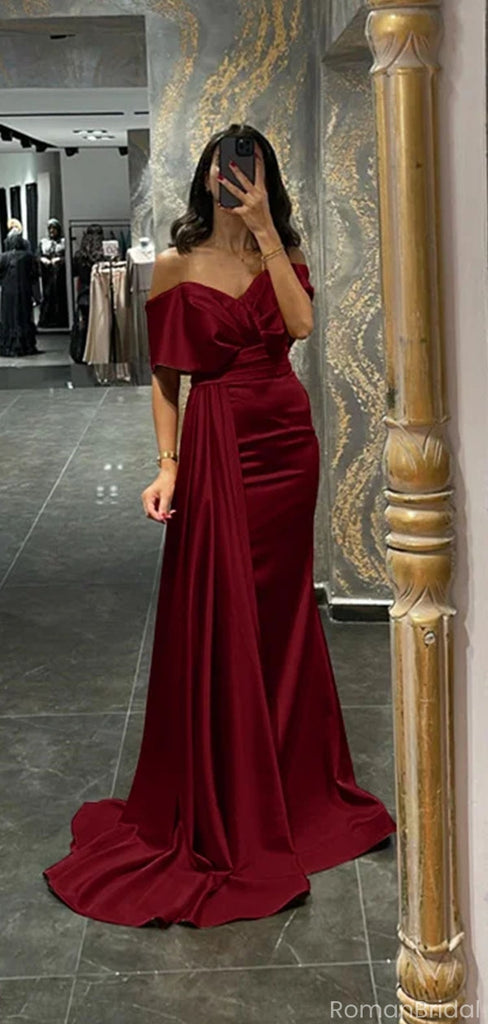 Elegant Red Off-Shoulder Mermaid Long Prom Dress Ideas, Evening Party Dresses, OLP1307
