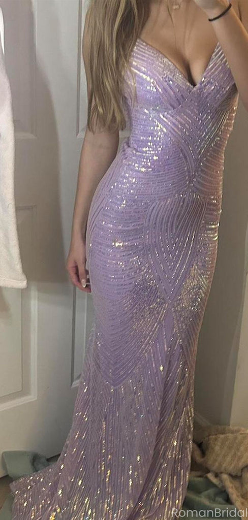 Charming Purple Spaghetti Strap Mermaid  Long Prom Dress Ideas, Evening Party Dresses, OLP1360