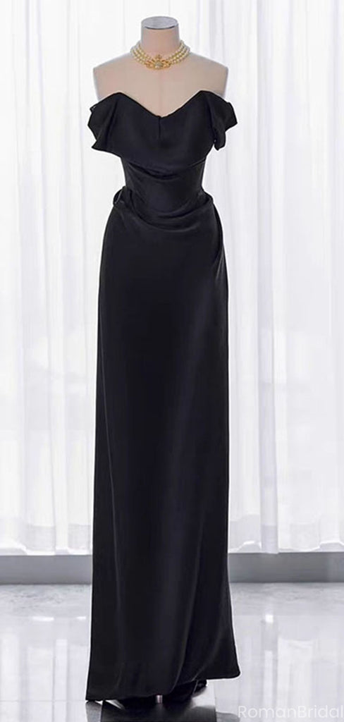Elegant Black Off-Shoulder Mermaid Long Prom Dress Ideas, Evening Party Dresses, OLP1373
