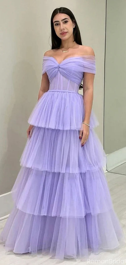 Elegant Purple Off-Shoulder A-Line Long Prom Dress Ideas, Evening Party Dresses, OLP1267