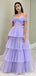 Elegant Purple Off-Shoulder A-Line Long Prom Dress Ideas, Evening Party Dresses, OLP1267