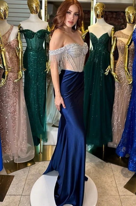 Sexy Off-Shoulder Mermaid Side Slit Long Prom Dress Ideas, Evening Party Dresses, OLP1258