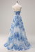 Elegant Blue Spaghetti Strap Mermaid Side Slit Long Prom Dress Ideas, Evening Party Dresses , OLP1234