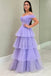 Elegant Purple Off-Shoulder A-Line Long Prom Dress Ideas, Evening Party Dresses, OLP1267