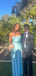 Elegant Blue Spaghetti Strap Side Slit Mermaid Long Prom Dress Ideas, Evening Party Dresses, OLP1320